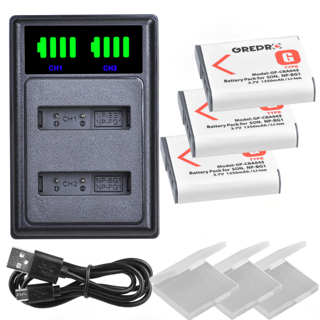 1350mAh Battery with Charger for Sony NP-FG1 NP-BG1 for Sony Cyber-Shot DSC W220 H55 HX9V HX20V HX5V H20 W300 H50 HX400 W55: 3B with Charger