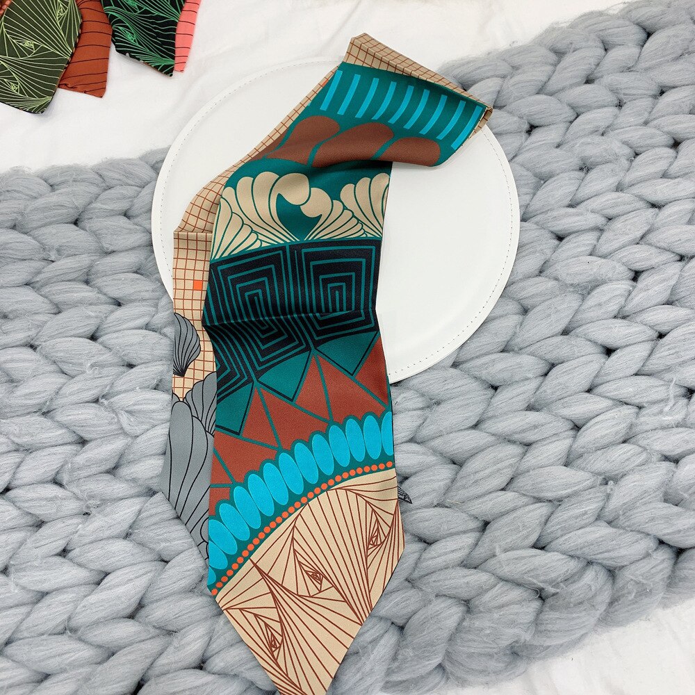 Factory Double Printing Long Silk Women Neckerchief Skinny Bag Scarf Female Neck Twill Silk Scarf Head Scarves Wraps For Ladies:  khaki