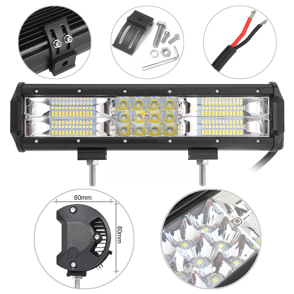 Barra de luces LED de 12 pulgadas, 72 W, 180 W, focos de inundación para camiones todo terreno 4X4, lámpara antiniebla para motocicletas, luces externas de trabajo de conducción 12V 24V