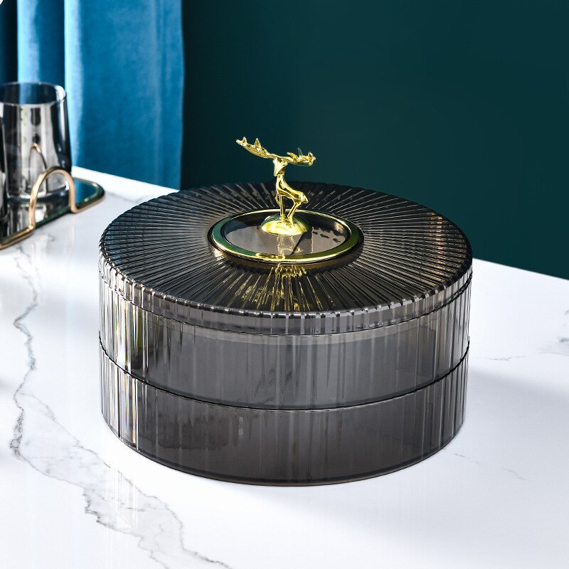 Transparent Candy and Nut Storage Container Luxury Snack Serving Tray with Lid Plastic Dry Fruit Dishes Parties Appetizer Dishes: 2 Tiers Gray