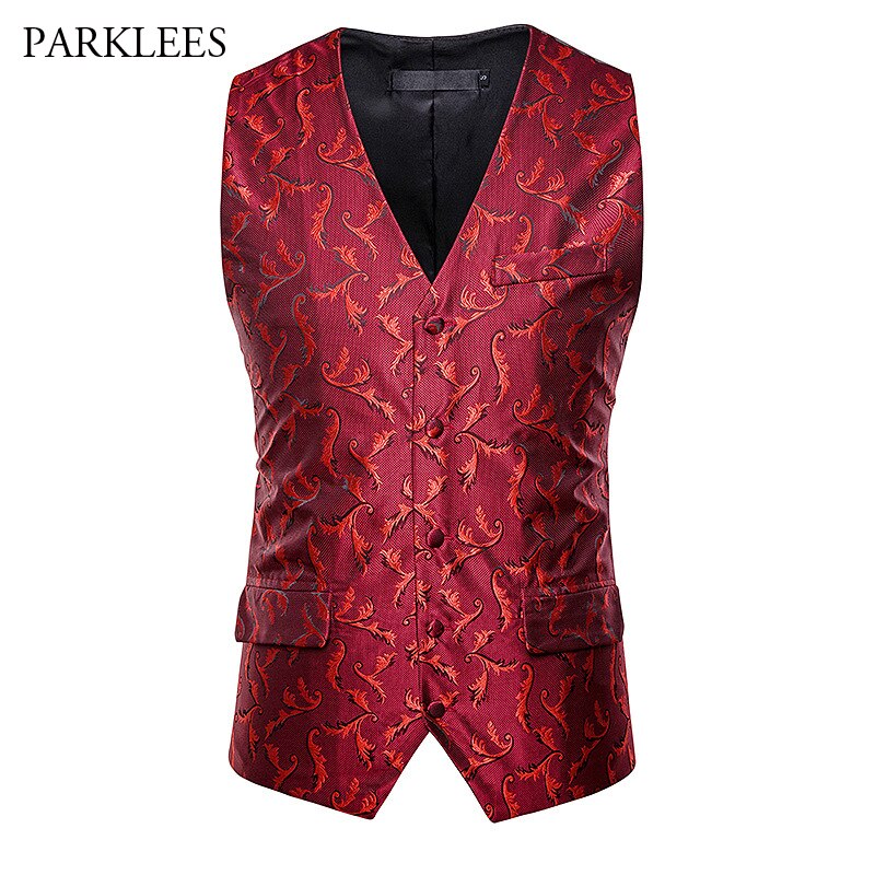 Boutique rood bloemen heren pak vest dubbele zakken v-hals heren glitter vesten bruiloft feest gala gilet chaleco hombre 2xl