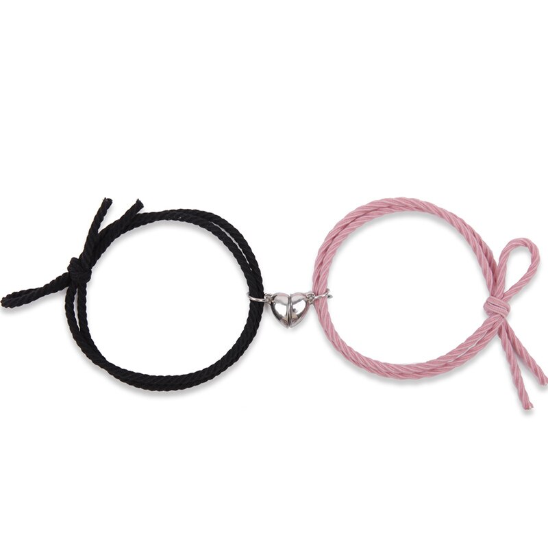 2 Stuks Paar Magneet Trekken Elkaar Creatieve Persoonlijkheid Hart Paar Armband Mannen En Vrouwen Charme Meisje Armband Sieraden Lover: Black Pink