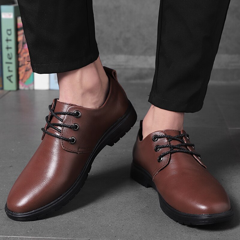 Forår efterår læder mænd sko fritidssko snøre loafers oxford sko brudekjole sko stor størrelse 38-47