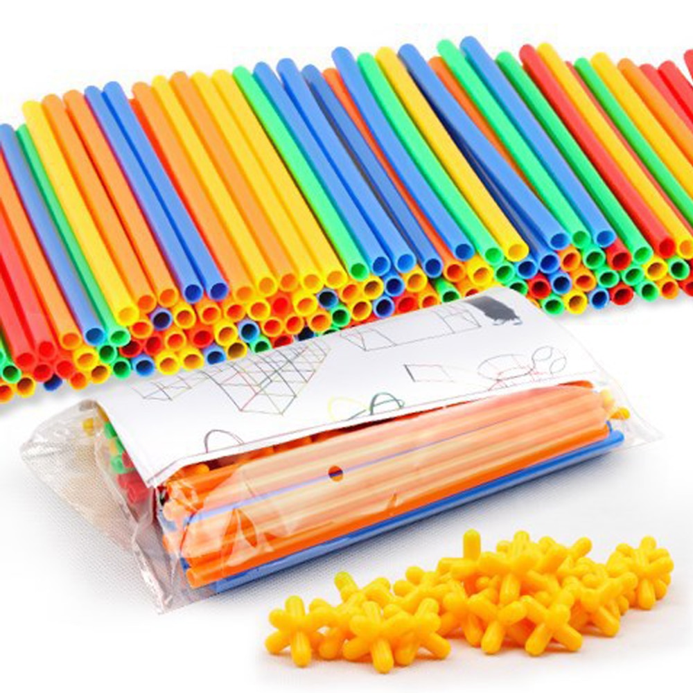 4D DIY Straw Building Blocks Plastic Stitching Inserted Construction Assembled Blocks Bricks Educational Toys for Children