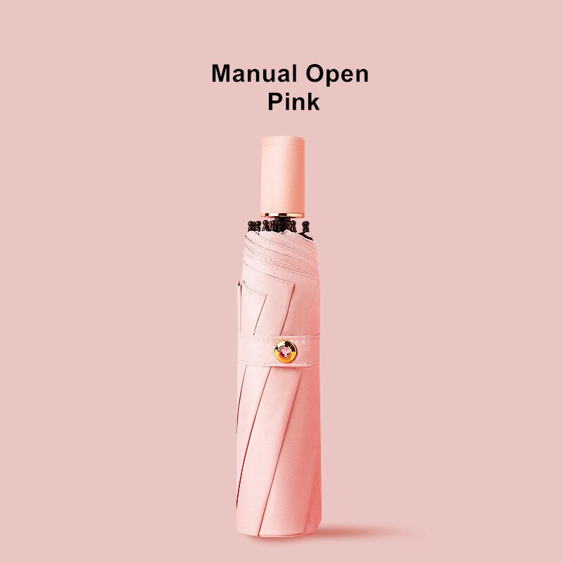 DMBRELLA Black coated 3 Fold UV Rain Women men Automatic windproof umbrellas male parasol Girls paraguas: Manual open-Pink