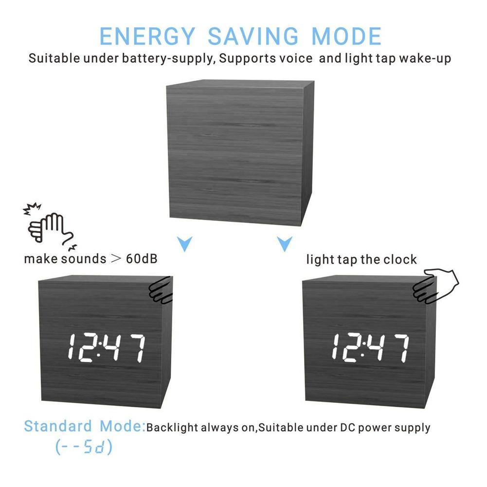 Digitale Wekker, Intelligente Spraakbesturing Houten Led Licht Mini Moderne Cubic Alarm Klok Met Tijd En Datum Temperatuur