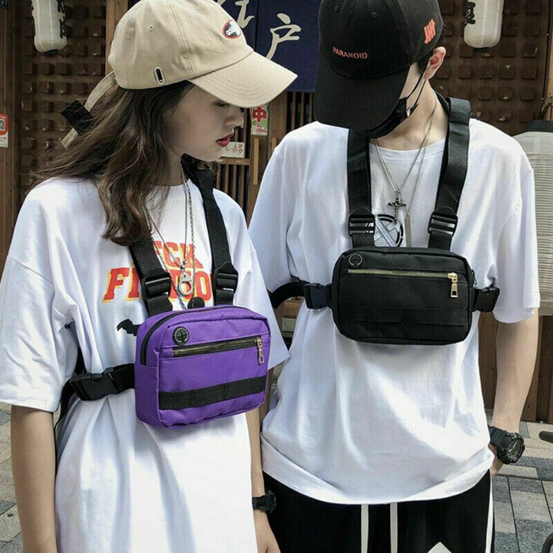 Unissex moda feminina tático arnês peito rig saco hiphop streetwear náilon frente fanny pacote ajustável