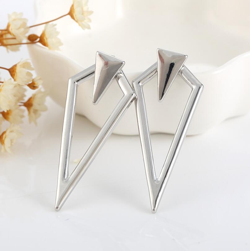 Hfarich biżuteria punkowa podwójny trójkąt kolczyk kurtka mankiet dla kobiet maxi kształt geometryczny oświadczenie kolczyk gotycka biżuteria: Posrebrzane
