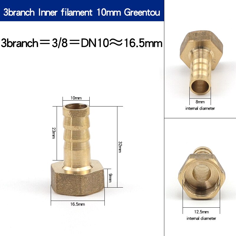 Sisäsilkki pagodiliitos sisähammas pagodi vesiputki kupari päänahan putkiliitos 1:2:3:4:6 vihreä pää: 3 haara x 10mm