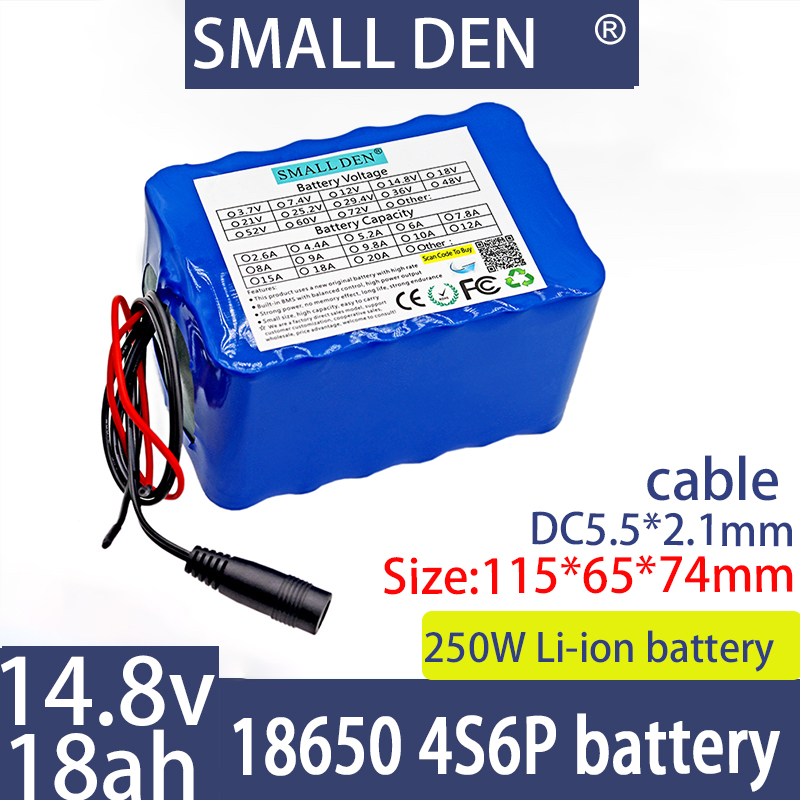 14.8V 18Ah 4S6P 18650 lithium-ion battery pack with 20A BMS, suitable for high-capacity and high-power rechargeable batteries