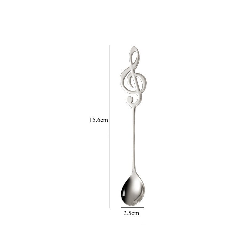 Stainless Steel Musical Note Spoon Tea Coffee Ice Cream Mixing Spoon Teaspoons Tableware Cutlery Kitchen Utensils: Silver