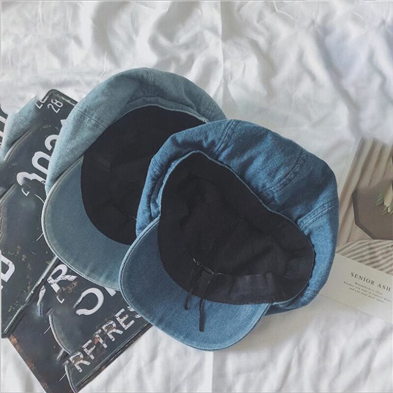 Denim unisex newsboy kasketter efterår cowboy hatte til kvinder mandlige ottekantede hat cabbie chauffør kasket flad top koreanske maler hatte