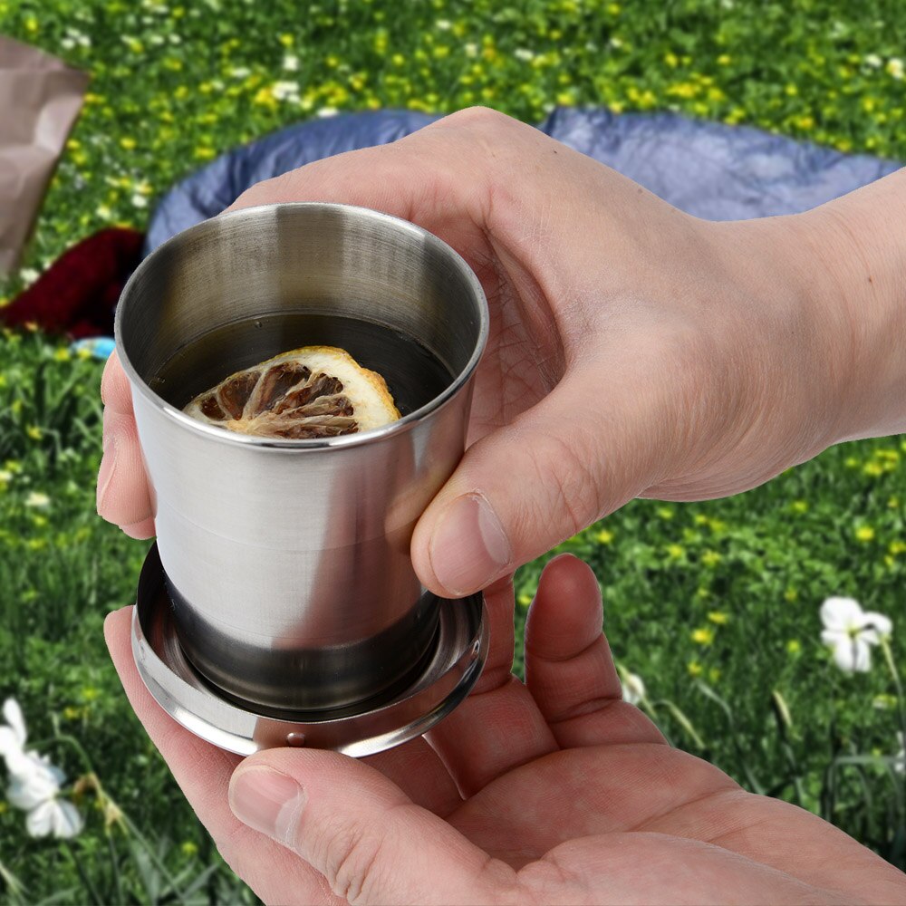 75/150/250Ml Rvs Folding Cup Draagbare Reizen Camping Cups Sleutelhanger Mokken Outdoor Reizen Vouwen inklapbare Cup