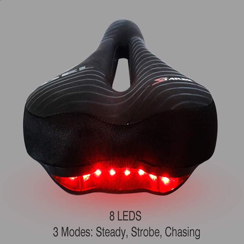 Starbk comfortabel fietszadel met achterlicht en ergonomisch gestroomlijnd fietszadel met gelschuimkussen, cycle 8 led , 3 standen