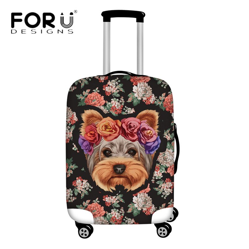 Luggage Cover - Floral Boston Terrier Yorkie Print - Elastic, Waterproof, Dust-proof - for 18-30 Inch Suitcases: H8578 / S