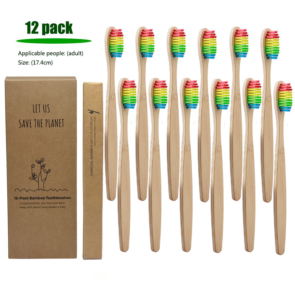 12pcs Natural Bamboo Handle hard Toothbrush Oral Care Eco-friendly Tooth Teeth Rainbow Bristles Brushes Travel Toothbrush