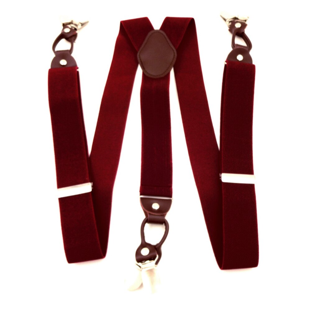 Tirantes elásticos portátiles Vintage Casual Across accesorios aleación y cuero para hombre: wine red