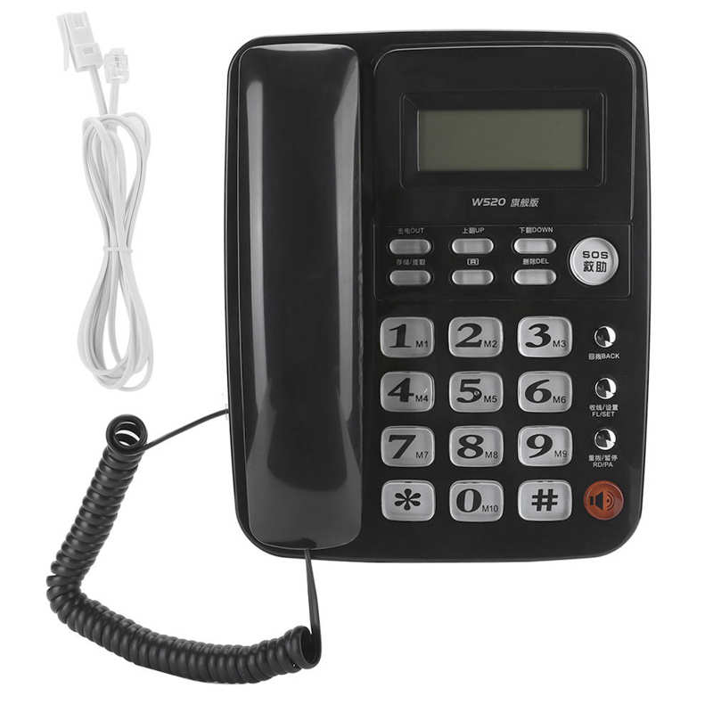 W520 Office Household Business Caller Identification Fixed Telephone Landline Equipment Office Telephone: Black