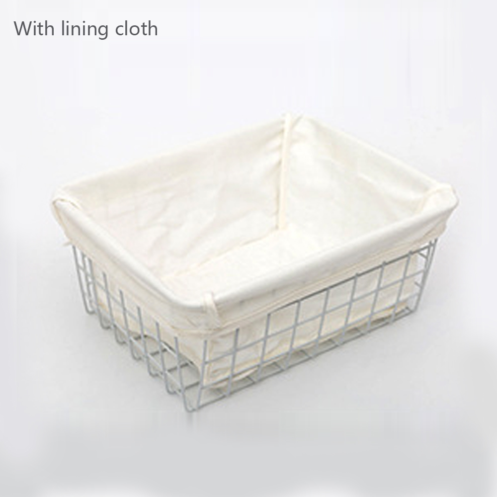 Cesto de hierro de estilo nórdico para almacenaje, cesta para pan y aperitivos, soporte organizador para el hogar, almacenamiento de artículos diversos de cocina para el baño: White with cloth