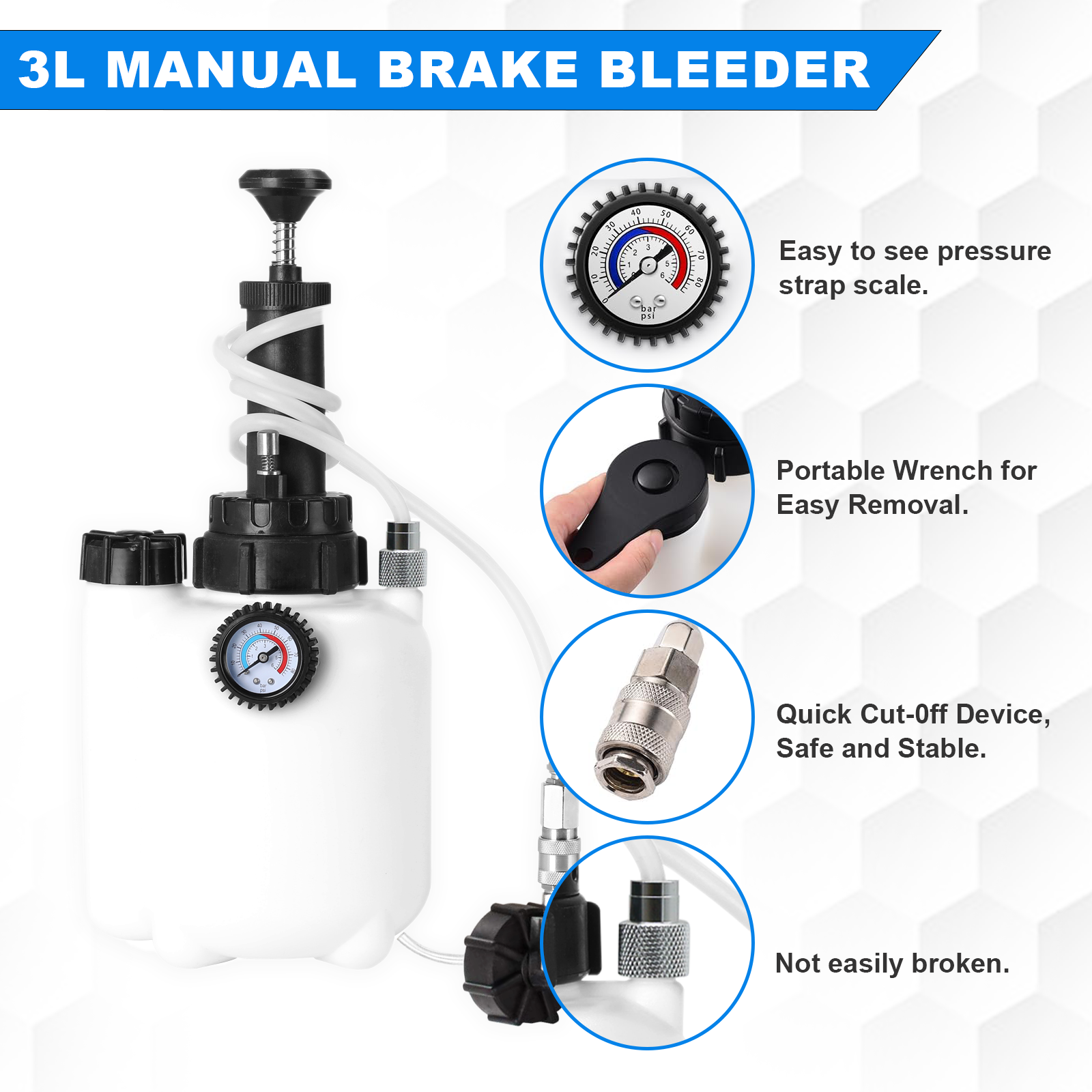 Pot de remplacement d'huile de frein de grande capacité 3L + 1L, outil de remplacement de liquide de frein de voiture, purgeur de liquide de frein avec quatre couvercles