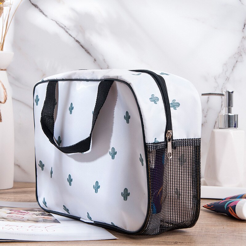 Neceser grande de viaje para mujer, bolsa de maquillaje colgante para baño, almacenamiento informal, negro y gris: 4
