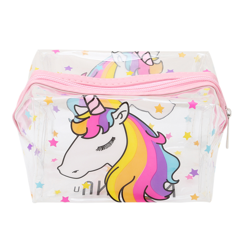 Bolsa de maquillaje transparente unicornio, bolsa de aseo con cremallera impermeable, bolsa de cosméticos portátil de viaje para mujer, unicornio