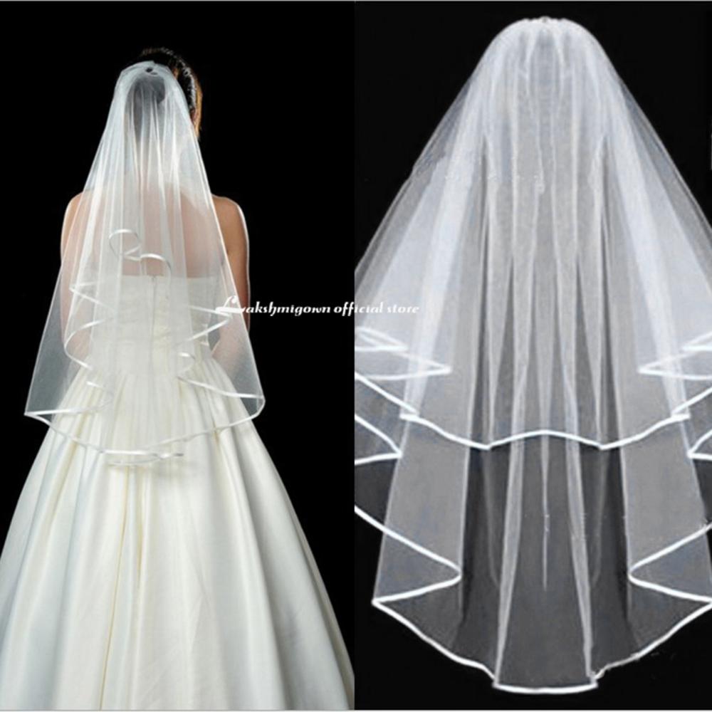 Velos nupciales de tul, velo nupcial blanco para boda con velos de boda con peineta con borde de cinta de encaje para accesorios de boda de matrimonio