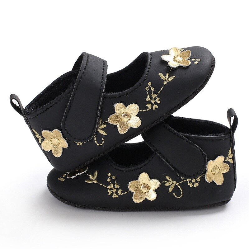 Baby Meisje Schoenen Gouden Bloem Geborduurd Zachte Zool Schoenen Prewalker Wandelschoenen Peuter Kinderen Schoenen Eerste Wandelaar