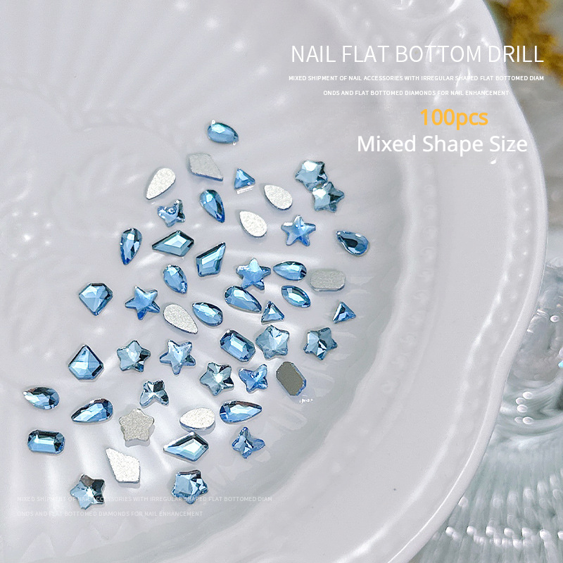 100 Uds Mini forma de cristal diamante decoraciones de uñas fondo plano diamantes de imitación Color mezclado piedras preciosas de vidrio accesorio de manicura DIY: Beige