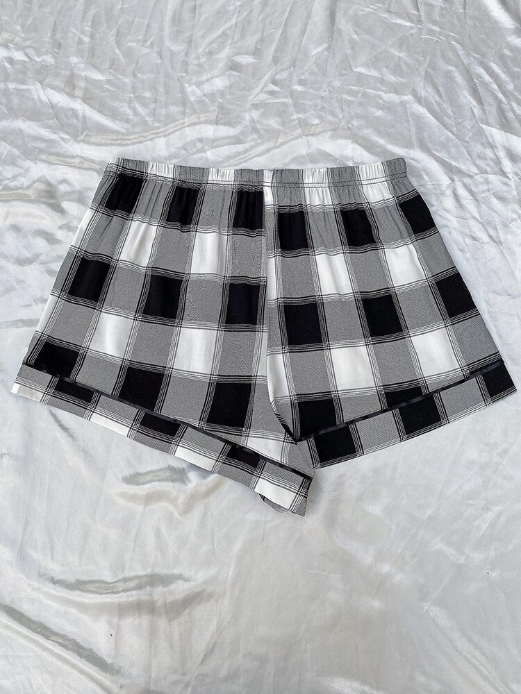 Fitshinling-pantalones cortos a cuadros para mujer, ropa de dormir suave e informal, con cordón, para el hogar, verano, 2022