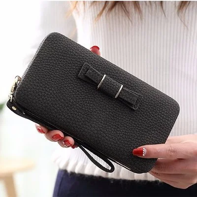 Nuevas carteras clásicas de , cartera para mujer, bolso móvil con lazo, tarjetero largo, bolso de mano de bolsillo, billetera bonita