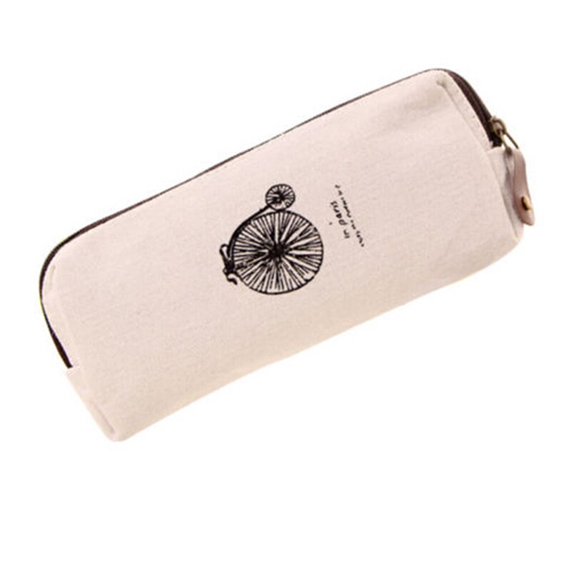 Vintage katoenen en linnen canvas studenten etui met grote capaciteit, schrijfwarentassen, eenvoudige pen, etui voor kantoororganisatie: Beige