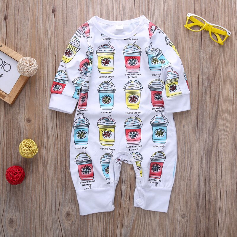 Ice Cream Printed Cute Baby Rompers Cotton Body Ropa Long Sleeve Infant Boys Girls Spring Summer Jumpsuit Baby Clothes: 3M