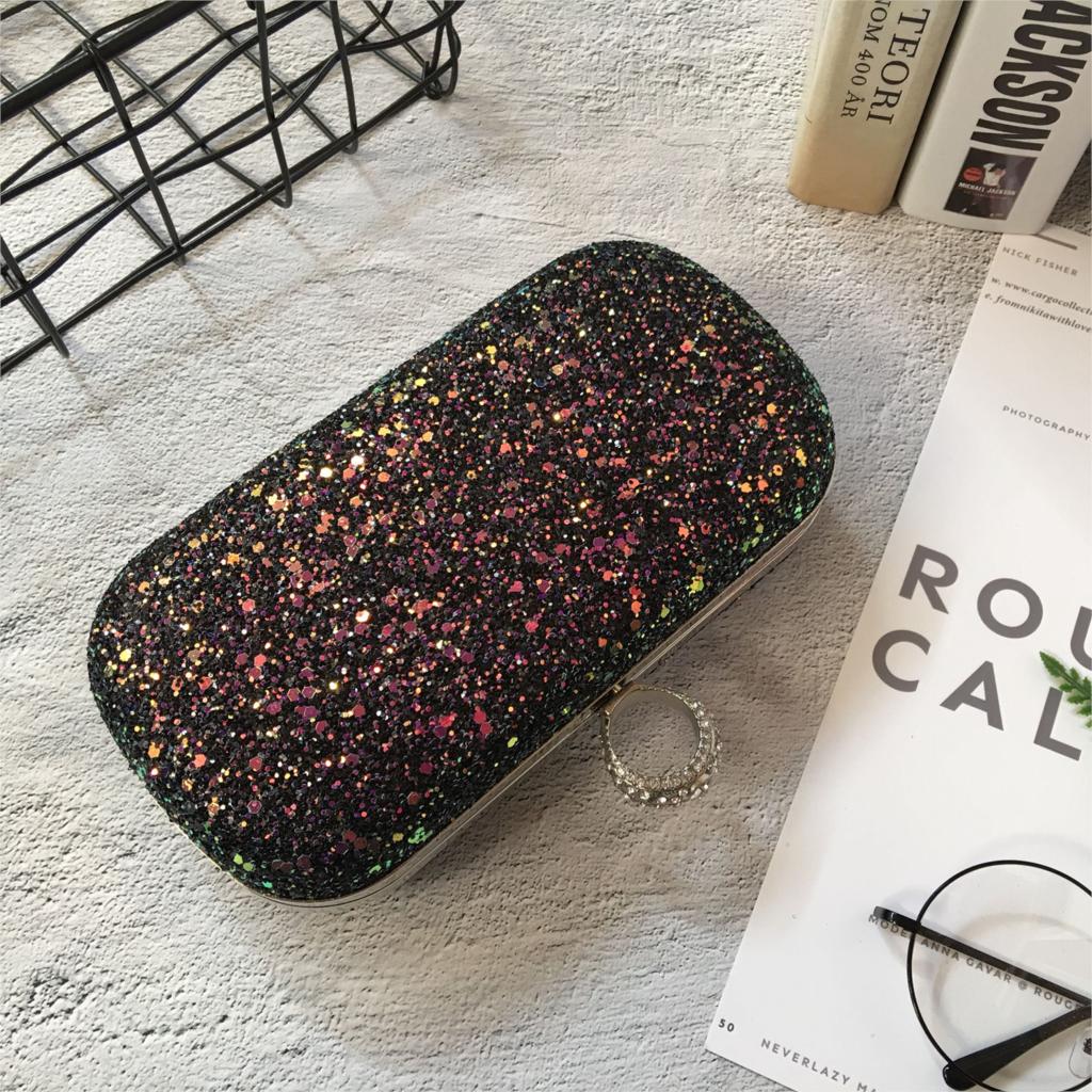 DCOS-Donne Elegante luccichio Catenaccio di Blocco Della Borsa Della Catena Della Borsa Da Sera di lungomare di Cerimonia Nuziale Banchetto Del Partito Della Borsa del Sacchetto di Spalla (Nero)