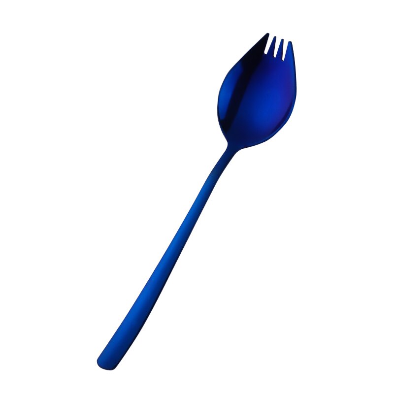 8PCS Stainless Steel Dinner Spork Camping Tableware 2 In 1 Colorful Rainbow Dessert Salad Fork Unique Spoons Bento Accessories: 8pcs blue