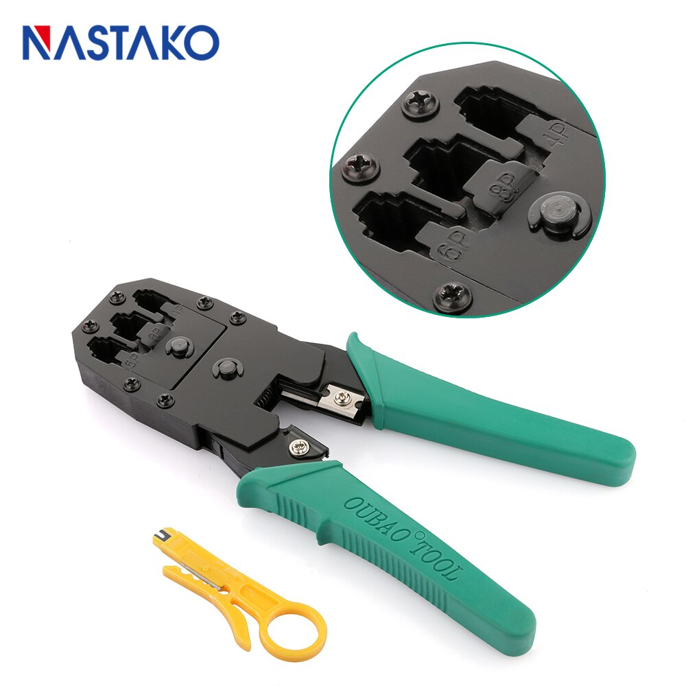 NASTAKO RJ11 RJ45 Cat5 Cat5e Cat6 Crimper Networking Tools Cat5 RJ45 Network Cable Crimping stripping tool Green: Default Title