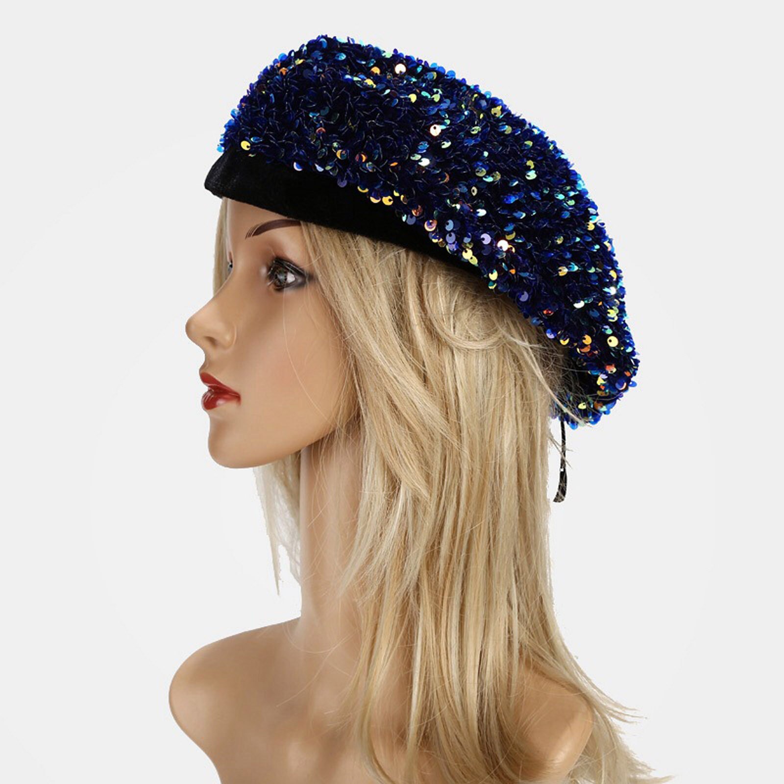 Boina de lentejuelas brillantes para mujeres a la , gorra de baile para chicas, boina informal para chicas, gorros, gorro de Club nocturno encantador: BU
