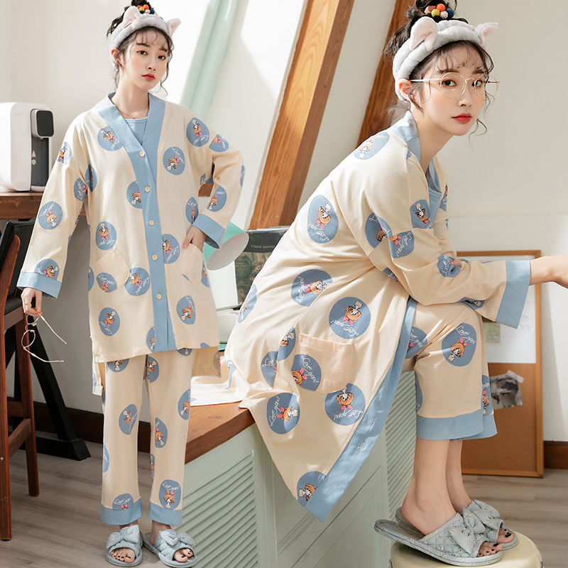 3 stuks zwangerschapskleding, nachtkleding, borstvoedingslounge, pyjama voor zwangere vrouwen, katoenen pyjama's: Blauw / Xxl
