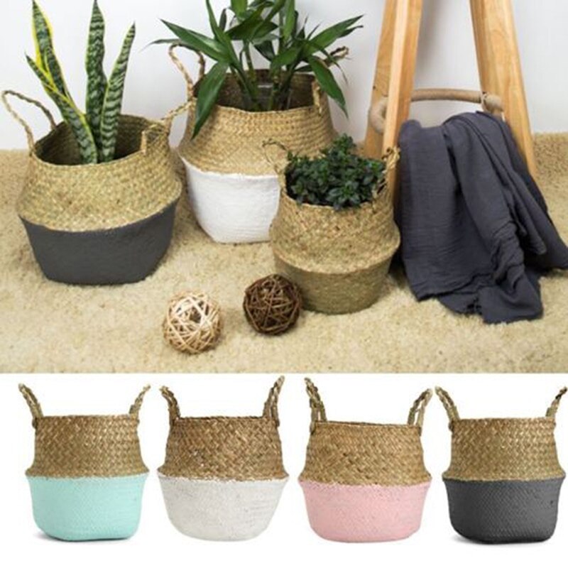 Cesta de mimbre de paja para la colada, cesto plegable de mimbre, florero para el hogar, jardín, cesta colgante, boda