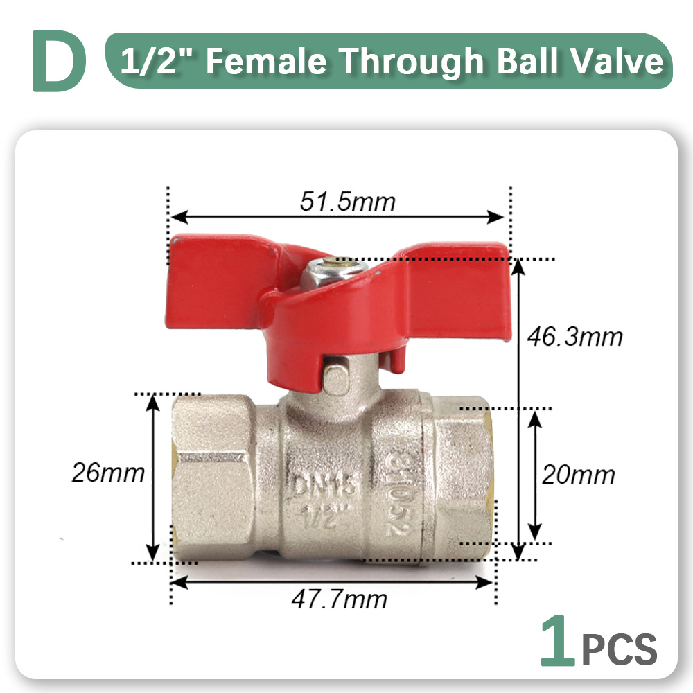 1/2" 3/4" 1" Brass Copper Ball Valve Fitting Replacement Coupling Adapter Connector Extender Garden Watering Durable Accessories: Red