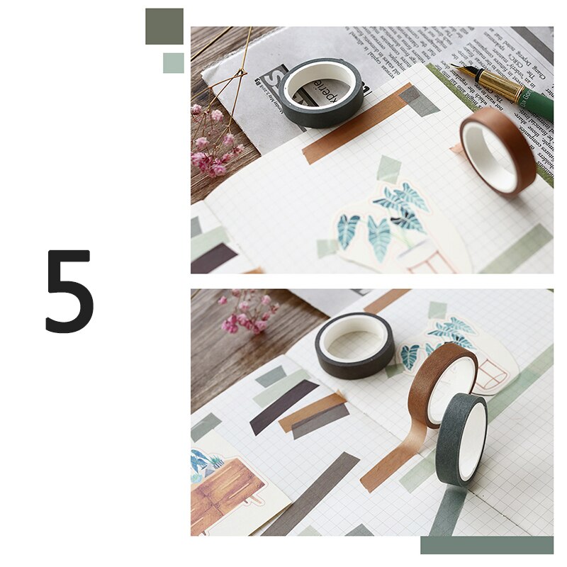 5pcs /set Adhesive Masking Scrapbooking Sticker Washi Tape Solid Rainbow colors