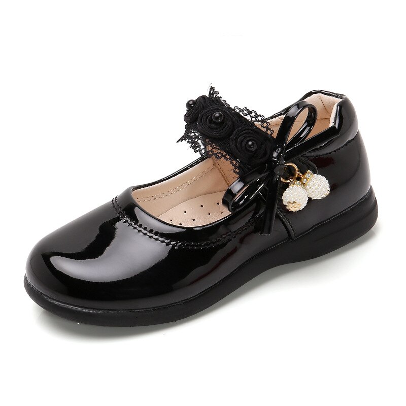 Princess Flowers Bow Little Girl Dress Big Kids Bead Leather Shoes Children'S Wedding Party Shoes 3 4 5 6 7 8 9 10 11 12