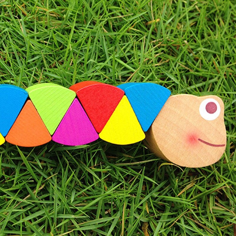 2PCS Intelligence Develope Color Wooden Baby Toy Transformable Caterpillar Warm Colorful Early Educational DIY Toy