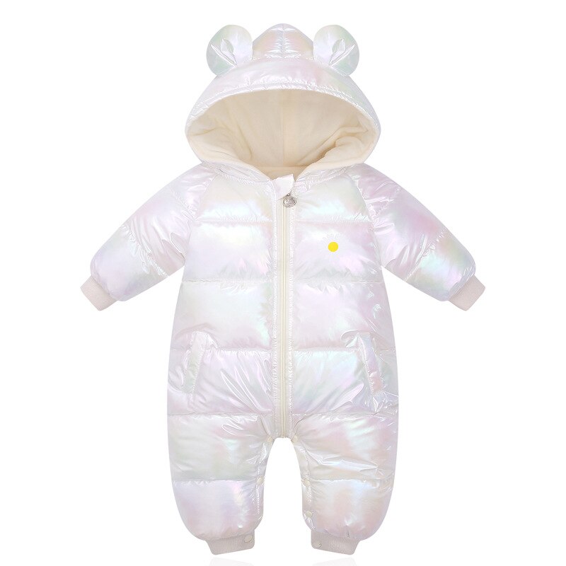 Babymeisjesromper winter felle kleur met capuchon dikke warme jumpsuits kostuum voor peuterjongens bovenkleding winddicht sneeuwpak: Wit / 24m