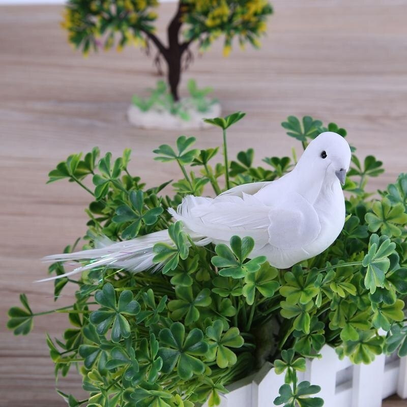 Kunstmatige Witte Duif Plastic Veer Liefde Vrede Duiven Vogel Simulatie Beeldjes Thuis Tafel Tuin Opknoping Decoraties