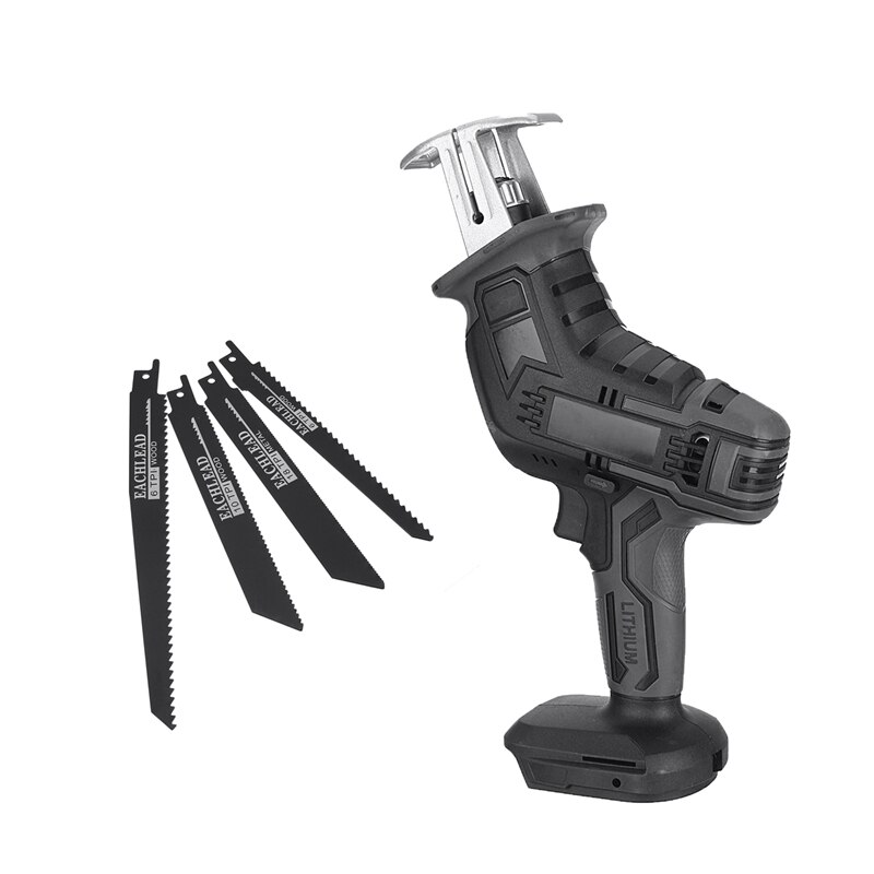 Mini Electric Saw Cordless Reciprocating Saw With 4 Saw Blades Woodworking Cutting DIY Power Saws Tool For 18V Makita Battery: Black