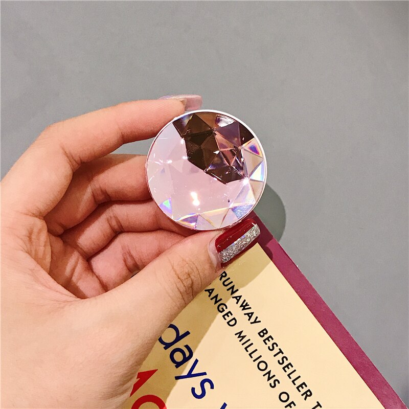 Kingqiu Bling diamant doigt anneau poignée support universel main téléphone support pour iphone huawei airbag support de support de cellule: Rose