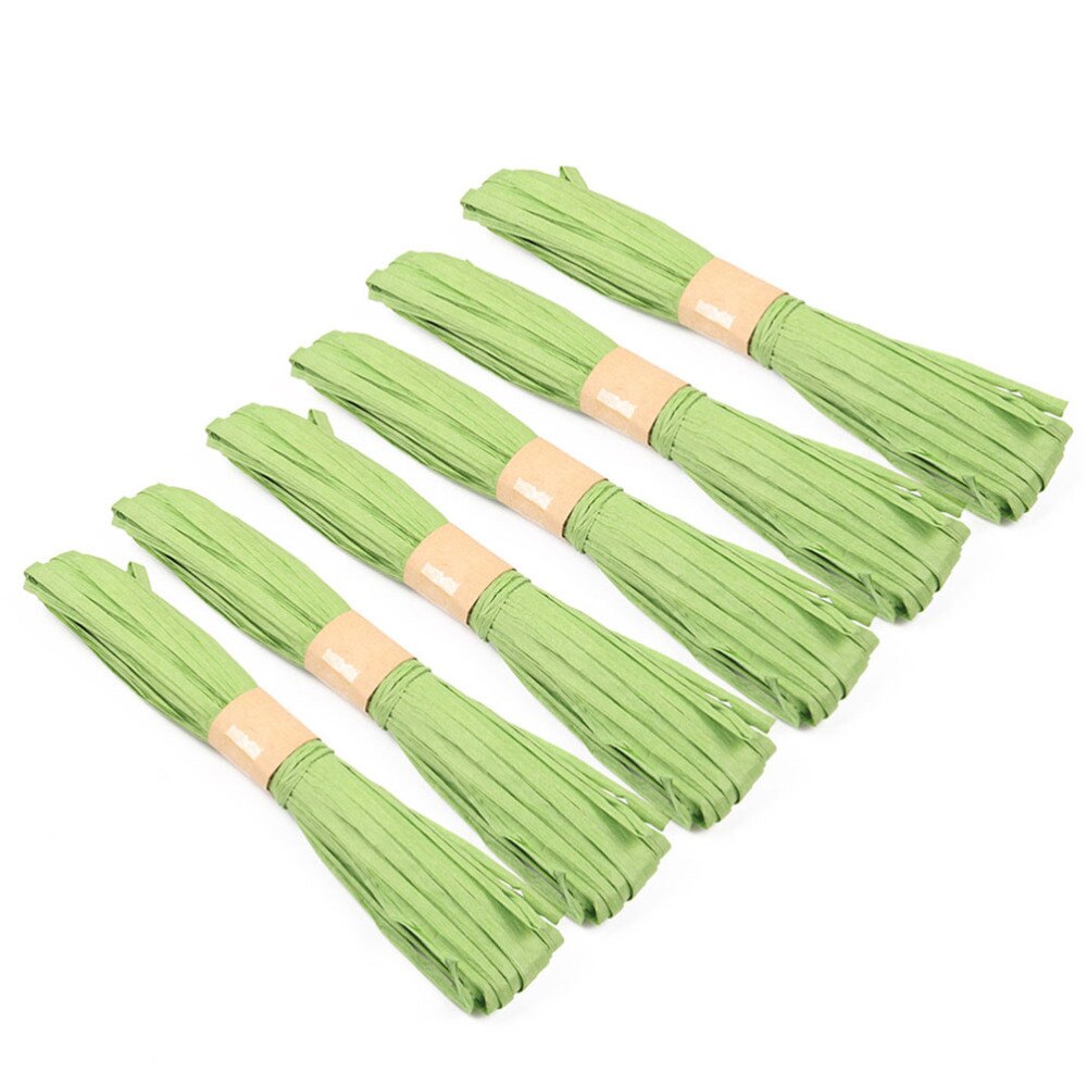 6pcs 20m Colorful Raffia Stripes Paper String for DIY Making Twisted Paper Craft String (Light Green)