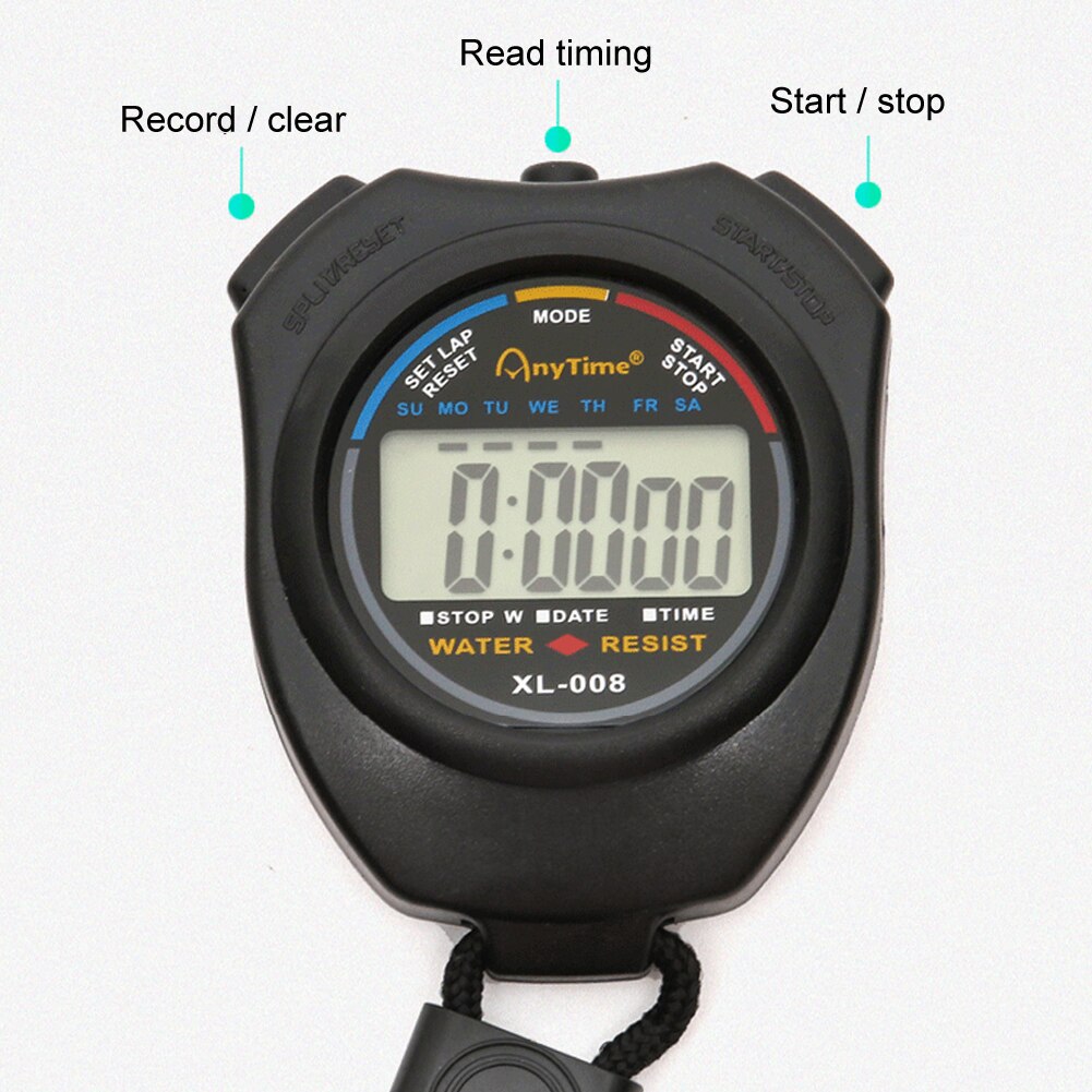 Dual Channel Digital Handheld Chronograph Sports Stopwatch Timer Stop Watch with String Multi-function Electronic Timer: Default Title