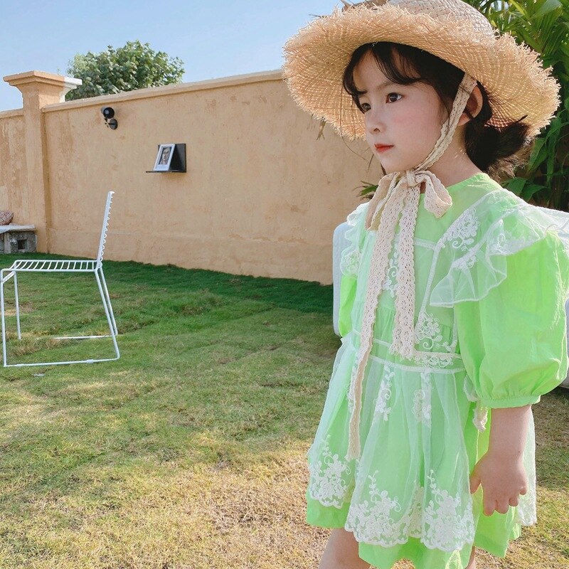 20 primavera e l&#39;estate nuovo arrivo abbigliamento per bambini ragazze pizzo fiore ricamo camicetta abito Sexy vuoto
